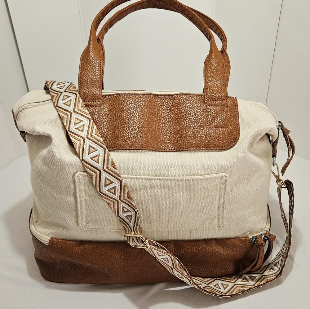 Graf Lantz Canvas & Leather Weekender Travel Tote - Carryall Purse With Strap